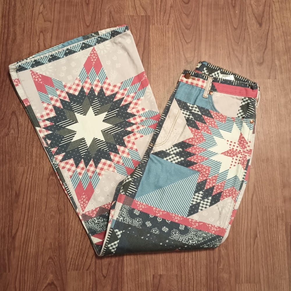 Wrangler Women's Flare Jeans - Blue and Red Patchwork - Picture 4 of 7